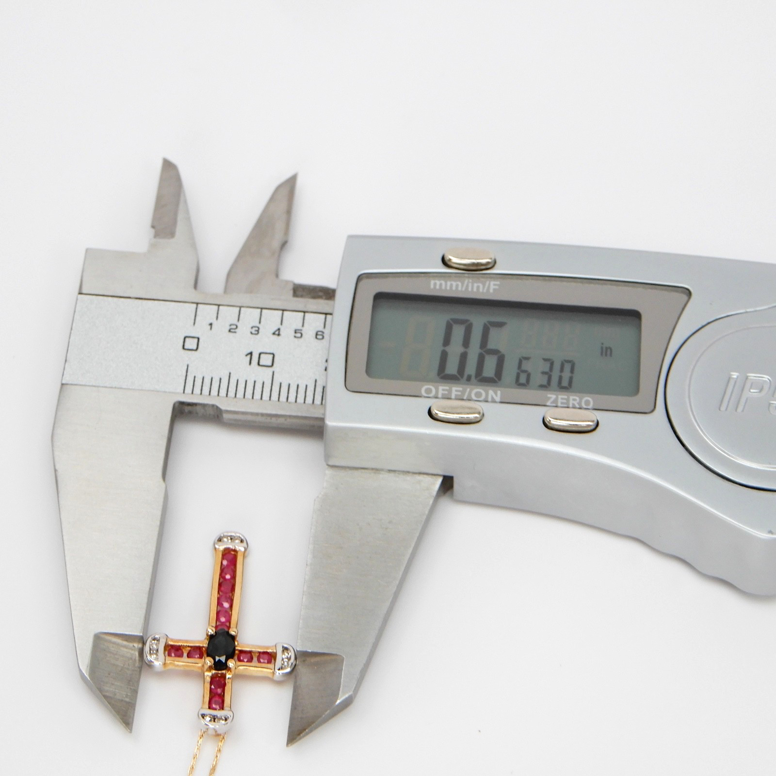 Solid 10K Yellow Gold Ruby Cross Pendant & Chain … - image 15