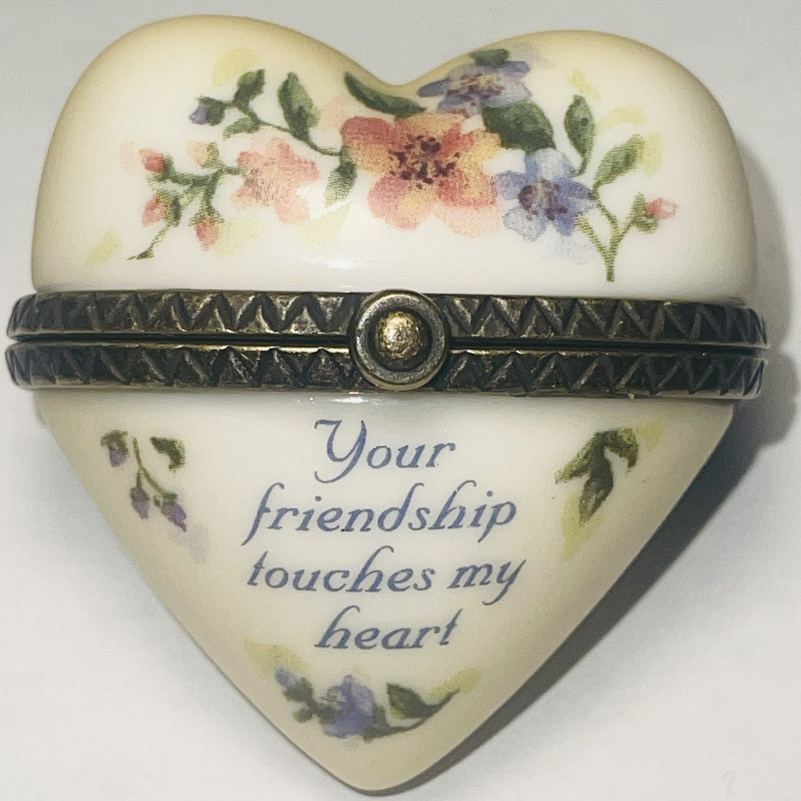 Heart Trinket Box Vintage PHB Collection Small Friendship Floral Hinge Lid Gift