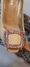 Vintage Y2k Prada Linen Croc Cloth Peep Toe Heels