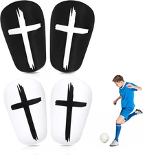 2 Pairs Mini Soccer Shin Guards 3.15x1.97in Black White Cross Shin Pads EVA
