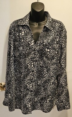 Jaclyn Smith Collection Black and White Button Down Long Sleeve Blouse - Sz XXL