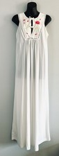 Vintage Gilead All Nylon Maxi White Embroidered Red Rose Nightgown Sz L read