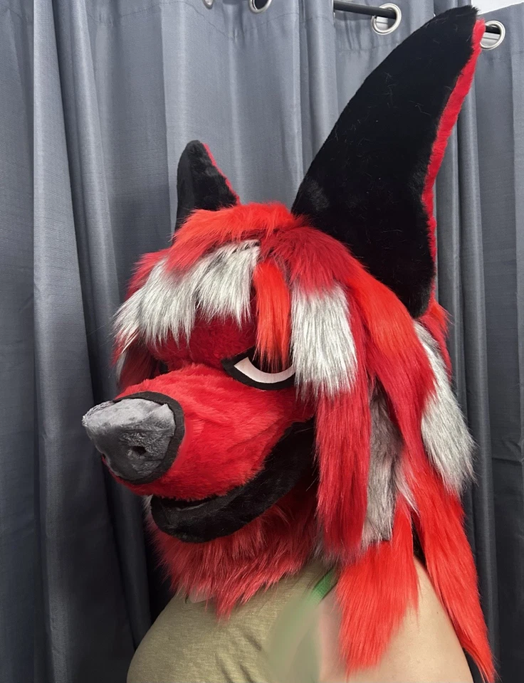 Готовый собачий меховой костюм голова сердитый красный - Изображение 4 из 4