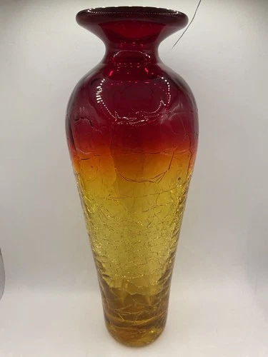 Blenko Amberina Crackle Glass Vase