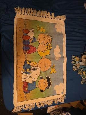 Vintage Peanuts Woven Rug Tapestry Snoopy Charlie Brown Lucy