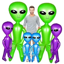  6 Pcs Blow up Alien Inflatable Balloons Giant Alien Green, Purple, Blue