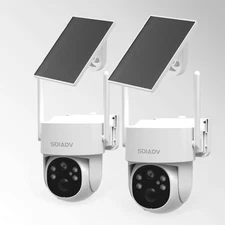 Solar Battery Powered Security Camera WiFi6 Wireless Sys PTZ 3MP Outdoor 2PACK