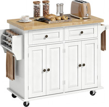 HOMCOM Kitchen Island Cart with Solid Wood Top, 44" Mobile Kitchen Island Table