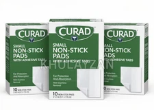 3 Pack CURAD Non Stick Pads With ADHESIVE TABS (3 x 4) 10 Count Each Fast Ship