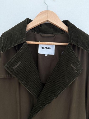 Barbour Olive Double-Breasted Trench Coat Men's M Cotton Vintage Excellent Cond - Picture 2 of 10