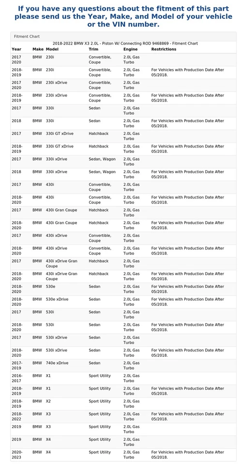 2018-2022 BMW X3 2.0L - Piston W/ Connecting ROD 9468869 - Image 4 of 4