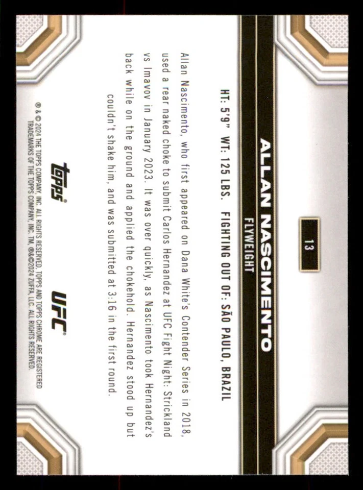 2024 Topps Chrome UFC #13 Allan Nascimento RC - Image 2 of 2