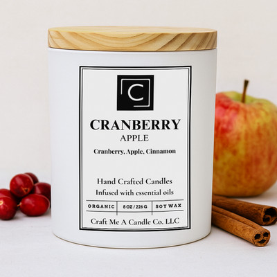 Cranberry Apple Candle 8oz | Soy Coconut Blend | Matte Black Jar | Wooden Lid
