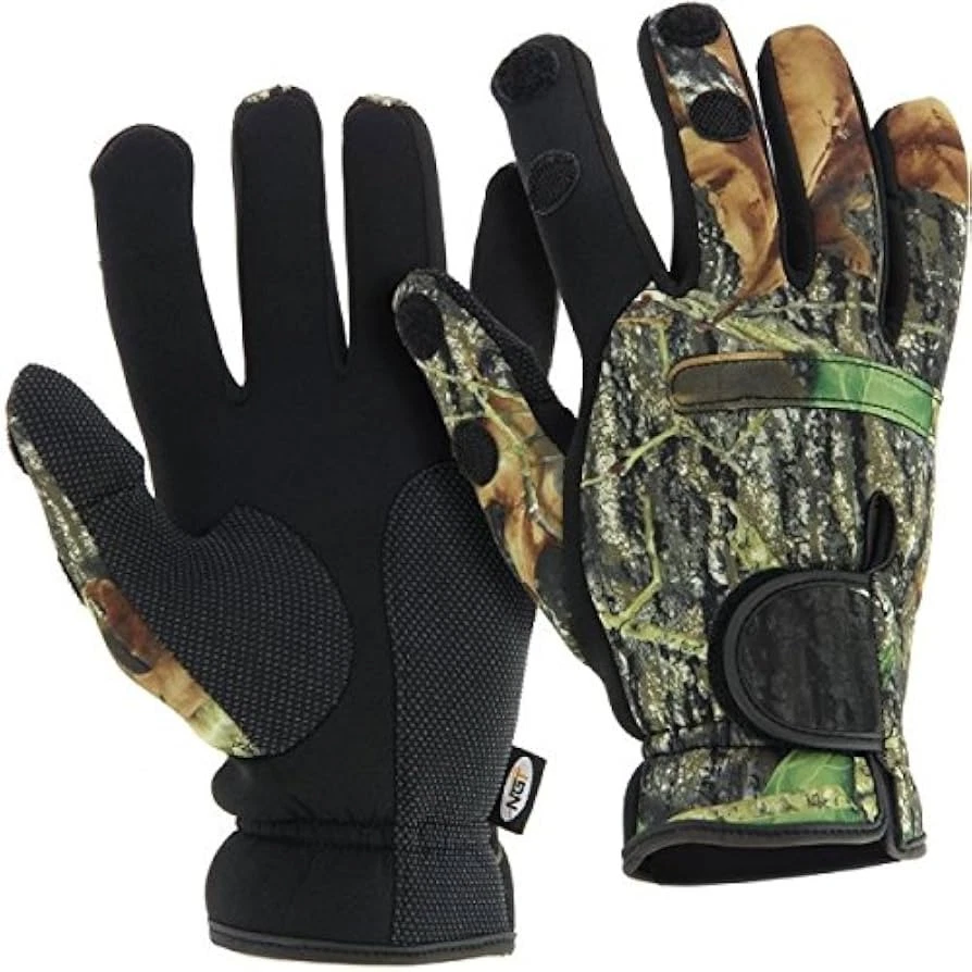 NGT Guantes de Pesca de Carpa Camuflados Neopreno Cálidos Invierno Tiro Caza - SOLO MEDIANOS