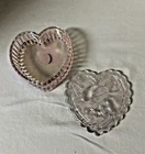 Vintage Fenton Pink Iridescent Heart Shaped Hummingbirds Embossed Trinket Box