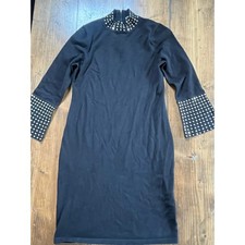 Calvin Klein Black Studded Mock Neck Long Sleeve Knit Sheath Dress Medium