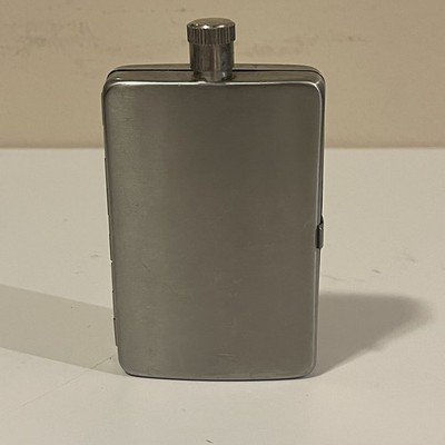 2 n 1 Stainless Steel Hip Flask Screw Top Lid Hinged Cigarette Compartment Case