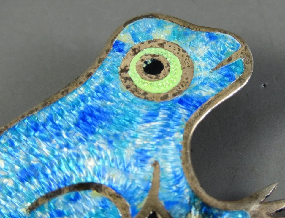 Broche JERONIMO FUENTES Taxco México PRATA ESTERLINA esmalte azul sapo sapo sapo sapo - Imagem 2 de 4