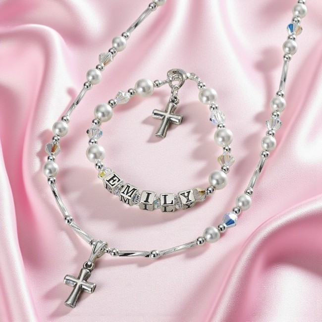 Juego de joyas de plata, regalo para niñas Primera Comunión, bautizo, bautismo.
