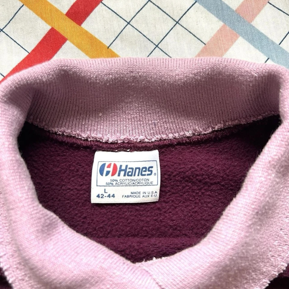 Sudadera Hanes Vintage Años 70 Grande Púrpura Floral Estampado Peonía Gráfico Cuello Redondo Foto 4 de 4