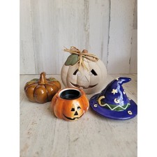 Halloween jack-o'-lantern witch hat ceramic tea light candle holder pumpkin