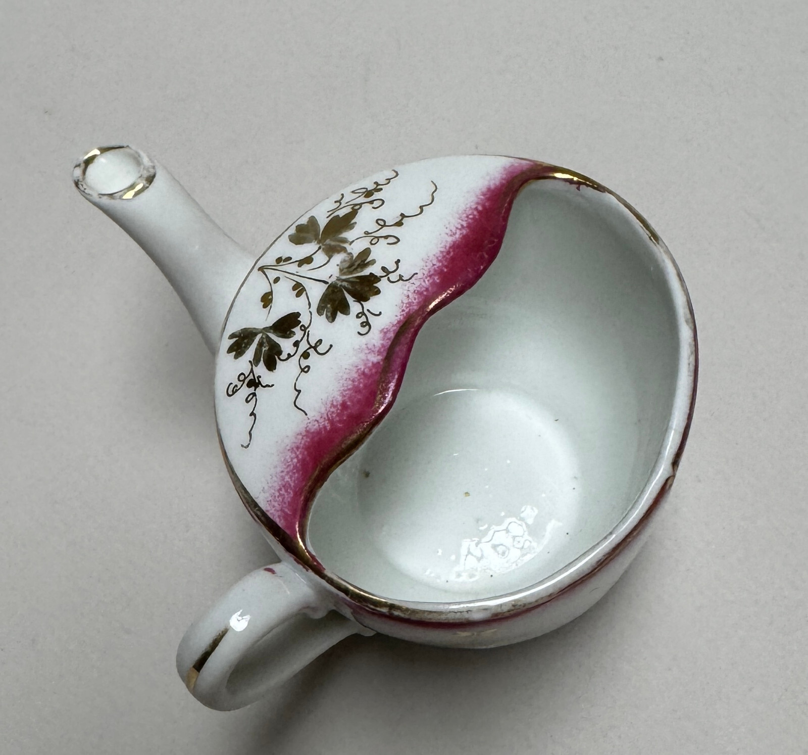 Antique Infant/Invalid Feeder, Handpainted Porcelain, Gold Floral Design