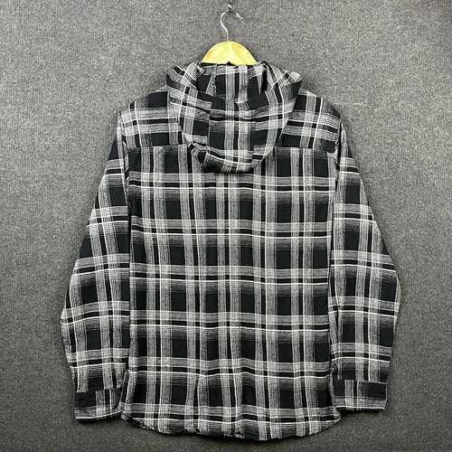 DKNY Jeans Mens Hooded Shirt Size M Black Check Button Up Shacket Long Sleeve - Picture 12 of 21