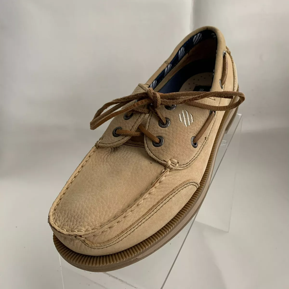 West Marine Boat Beige Leather Classic Comfort Moc Round Toe Laced Shoes Sz 8.5M