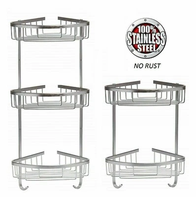Shower Caddy Stainless Steel Wall Mounted Corner Rack Tidy Heavy Steel Plated