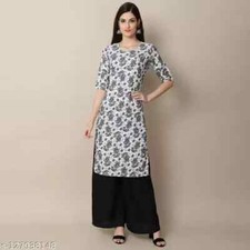 Indian Fashion Women/GirlsTrending Crepe Grey Color Floral Printed Straight Kurt