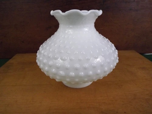 VTG White Hobnail Milk Glass Lamp Shade 3" Fitter for Hurricane Pole Table Lamps