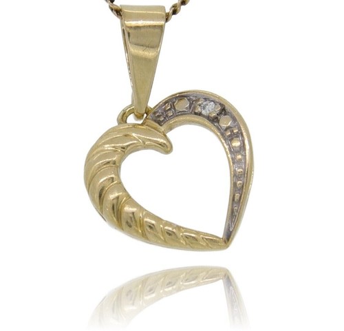 Yellow Gold Diamond Set HEART PENDANT Genuine 9ct / 9k GOLD & DIAMOND - Picture 2 of 9