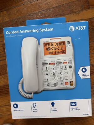 AT&T CL4940 Corded Phone System with Answering Machine, Big Buttons ...