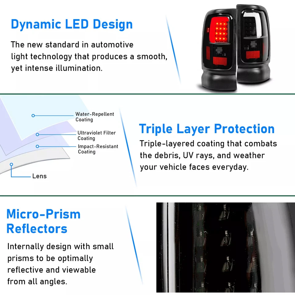 Пара красных светодиодных ламп задних фонарей для Dodge Ram 1500 94-02 2500 3500 1994-2001 годов выпуска - Изображение 4 из 4