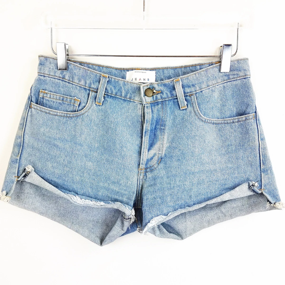American Apparel Womens Jean Shorts Size 26 Light Wash Mid Rise
