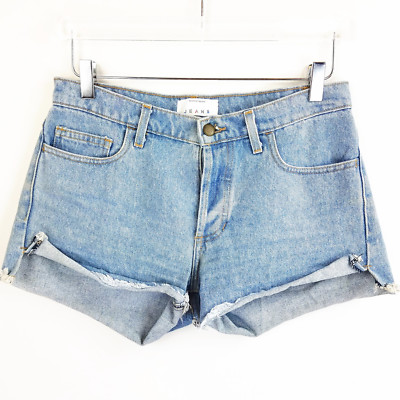 American Apparel Womens Jean Shorts Size 26 Light Wash Mid Rise Distressed 
