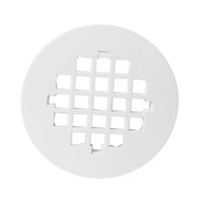 Thrifco 4401249 4-1/4" White Plastic Strainer - Shower Drain Square Grid