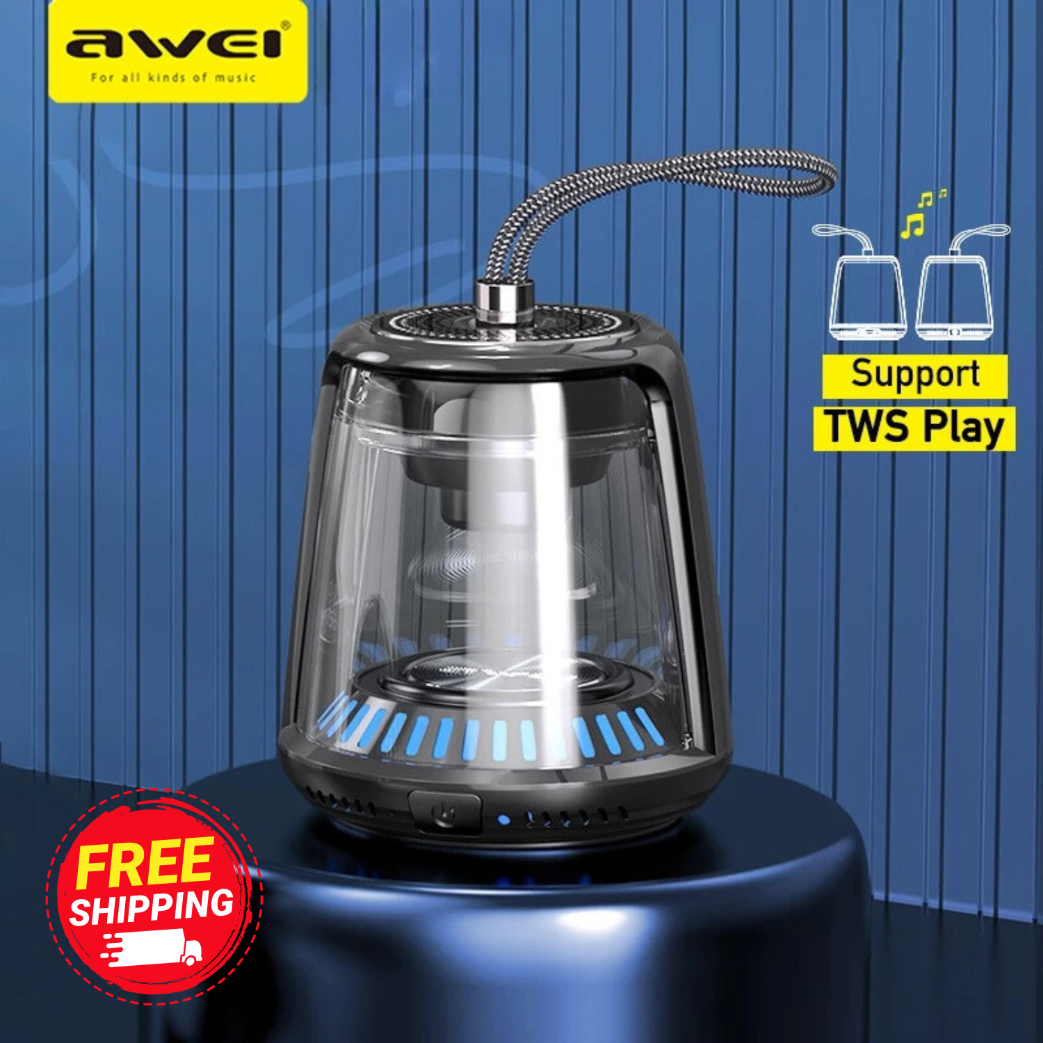 Awei Y666 Led Waterproof Outdoor Bluetooth Speaker Portable Transparent Stereo