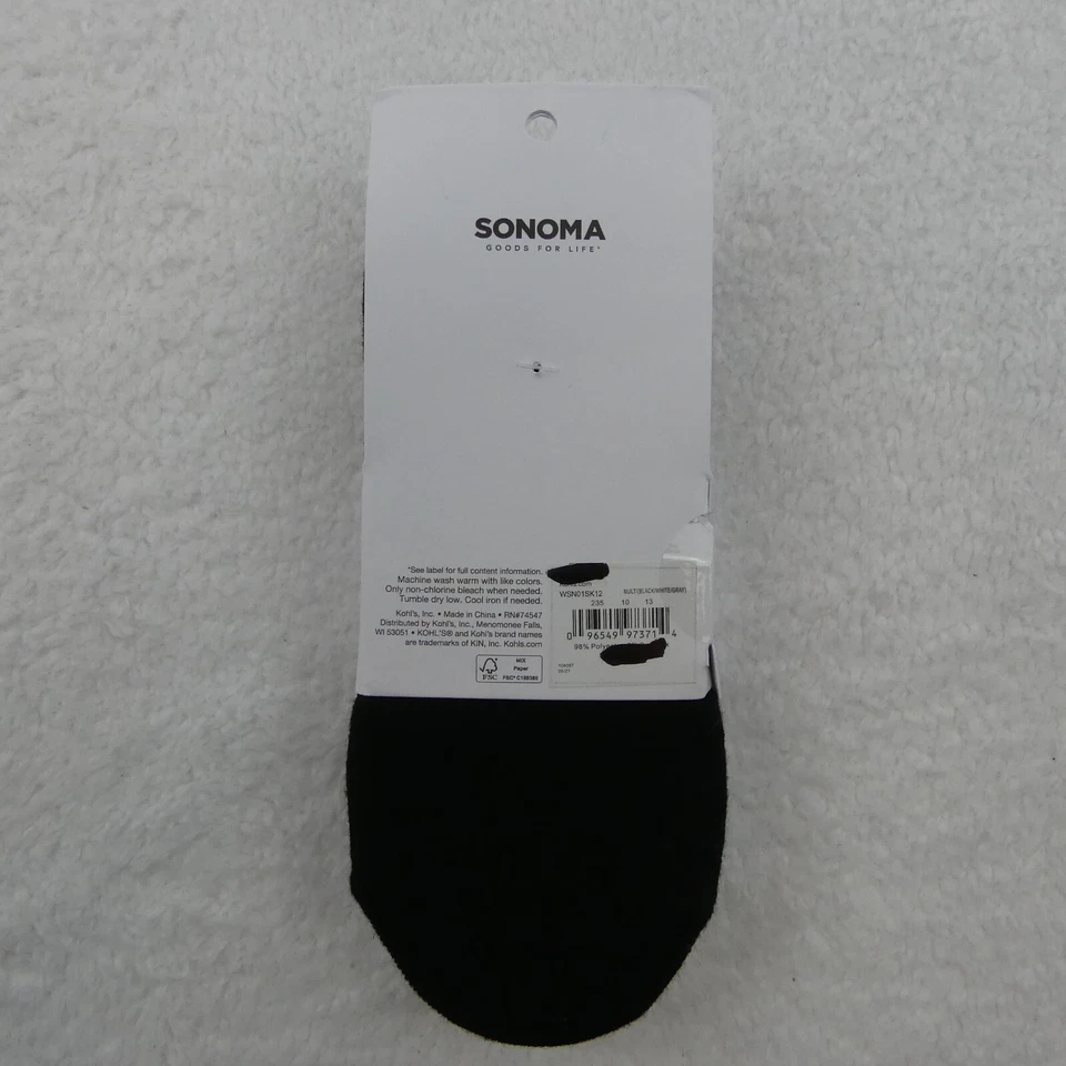 Sonoma Socks Womens Sock Size 9-11 Black White Liner No Show 5 Pairs - Image 4 of 4