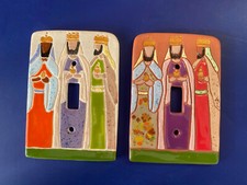 Artist Made Pottery Light Plate Switch Covers 3 Kings Nativity - Set of 2