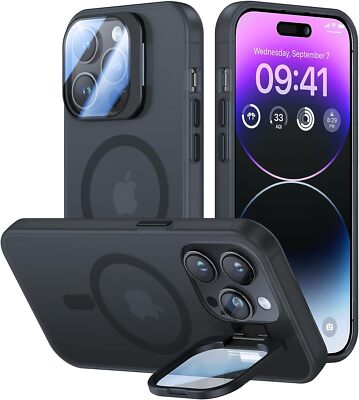 Compatible With iPhone 14 Pro Case with Metal Camera Stand 6.1'',Black