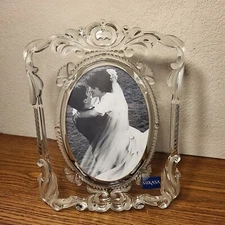 Mikasa Wedding Glass Oval Photo Frame Tabletop Free Standing Ornate Heavy Decor 