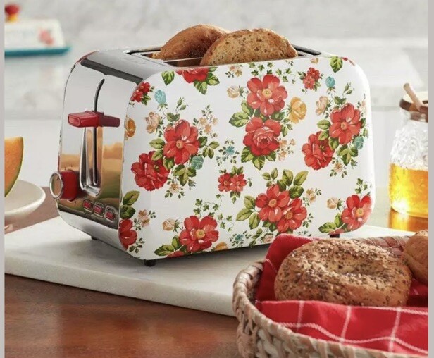 The Pioneer Woman 2 Slice Toaster Vintage Floral White Wider Slots for