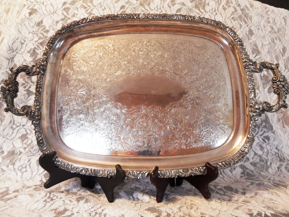 ANTIGUA BANDEJA DE PLATA CON PATAS DE BARKER ELLIS, RECTANGULAR 20" Foto 2 de 4