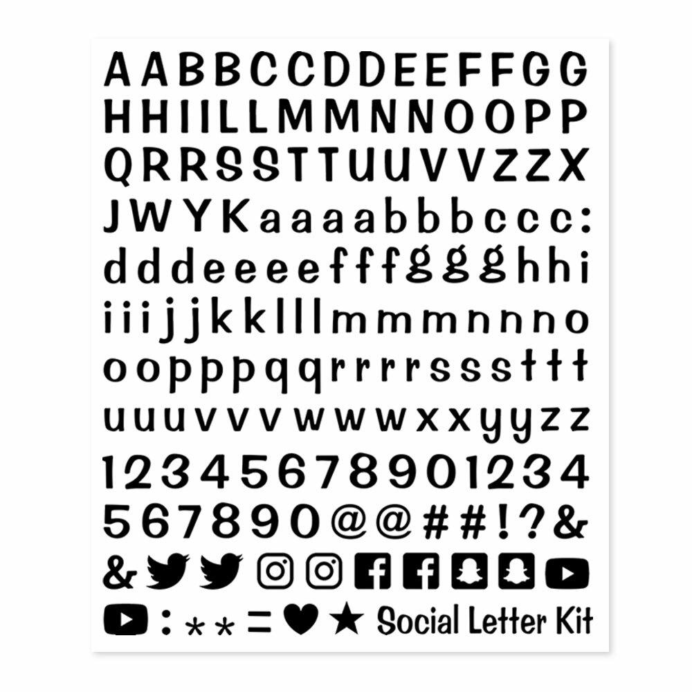 Kit Lettere Adesive Componibili Social Media, Nero