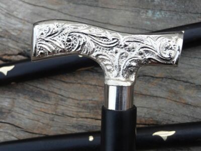 Derby Silver Plated Brass Heavy Handle Vintage Wooden Walking Stick Cane Style 