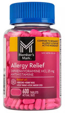 Members Mark Allergy  Tablets 600 ct 25 mg Diphenhydramine HCL EXP: 12/27