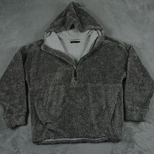 Prana Sweater Womens Large Gray Sherpa Pullover Hooded 1/2 ZIp Outdoor Casual