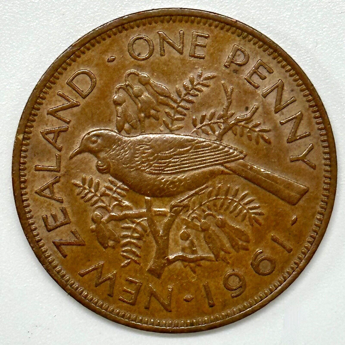 1961 NEW ZEALAND ONE PENNY - Tui Bird & Elizabeth II - MINT STATE