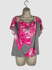 INC International Concepts Women's Gray Floral Off-Shoulder Blouse Top Size L